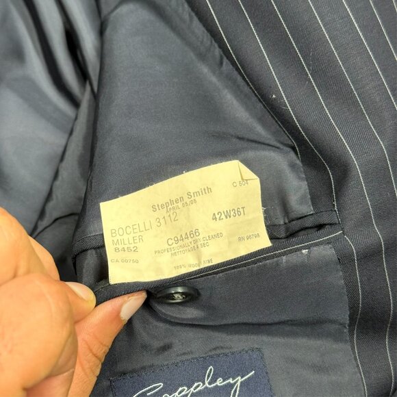 Coppley Suit 2pc Pinstripe 3btn Navy Blue 100% Wool 42T 38x33 - Picture 8 of 12